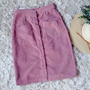 SHEIN Pink Corduroy Pencil Skirt Button Down - Small